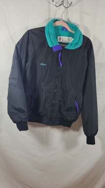 Vintage 90s Columbia Radial Sleeve Fleece Lined Jacket Black with Teal and Purpl